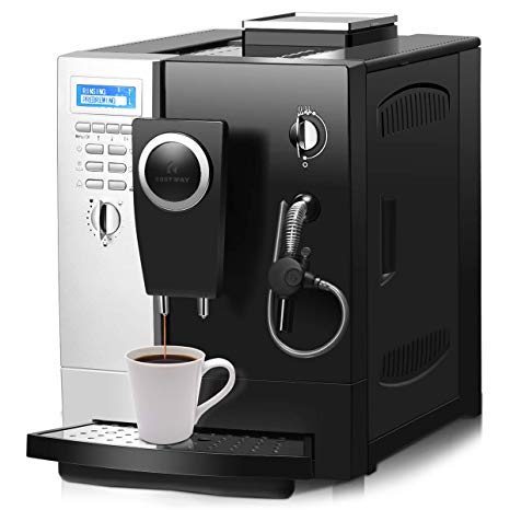 COSTWAY Super Automatic Espresso Machine, 19 Bar Pump, Built-In Milk Frother & Steamer, All-In-One Espresso Machine, Stainless Steel Removable Water Tank and Drip Tray, Frothing for Cappuccino and Latte, Barista Touch Coffee Machine (Silver  Black)