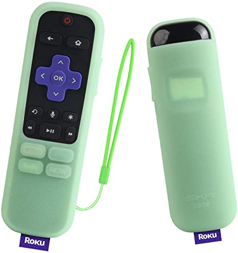 SIKAI Silicone Cover for Roku Streaming Stick  Remote Shockproof Protective Case for Roku Streaming Stick Plus 3800R / 3810R Enhanced Voice Remote Anti-Lost with Remote Loop (Glow in Dark-Green)