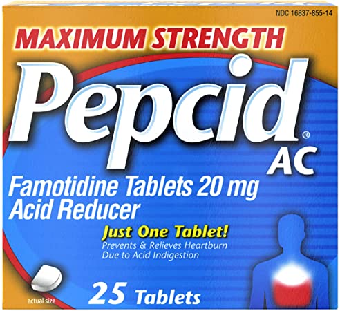 Pepcid AC Maximum Strength with 20 mg Famotidine for All-Day Heartburn Prevention & Relief, 25 ct.