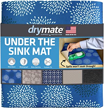 Drymate Premium Under The Sink Mat (24” x 29”), Cabinet Protection Mat, Shelf Liner - Absorbent/Waterproof/Slip-Resistant - Machine Washable, Durable (Made in The USA) (Good Medicine Blue)