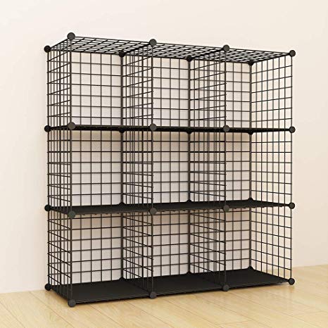 SIMPDIY Storage Rack with Metal Storage Mesh 9 Cubes Bookshelf 37x12.5x49INCH Large Capacity Black Simple Storage Shelves