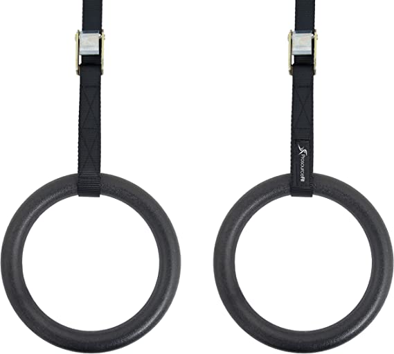 ProSource Fitness Gymnastics Rings with Straps for Crossfit and Total Body Conditioning at Home, Black