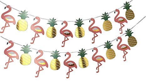 Hawaii Flamingo Party Banner Decoration For Summer Beach Luau Party Banner Garland, Set of 2