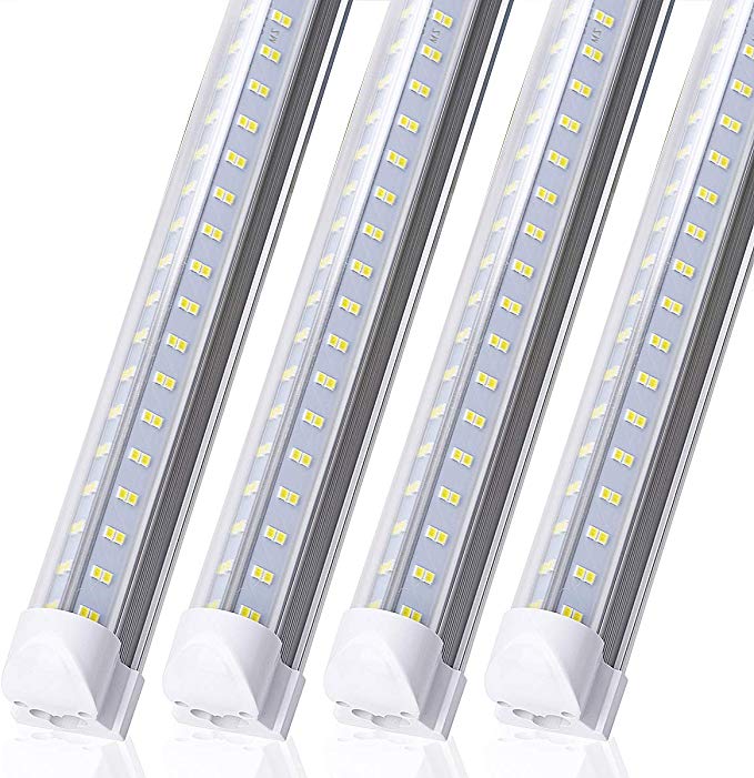 (Pack of 8) FTUBET LED Shop Light, 8FT 120W 13000LM 6000K, Cold White, V Shape, Clear Cover, Hight Output, Linkable Shop Lights, T8 LED Tube Lights, LED Shop Lights for Garage 8 Foot with Plug,