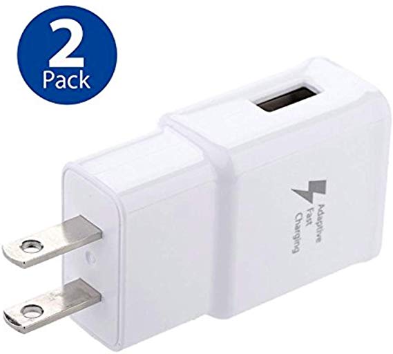 Adaptive Fast Charging Wall Charger Adapter Compatible Samsung Galaxy S6 S7 S8 S9 S10 / Edge/Plus/Active, Note 5,Note 8, Note 9, LG G5 G6 G7 V20 V30 ThinQ Plus EP-TA20JBE Quick Charge (2 Pack)