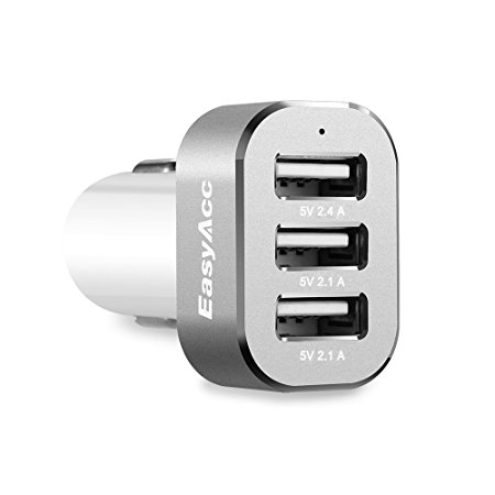 [Upgraded Version]EasyAcc® 3 USB 33W 6.6A Aluminum Panel Higher Output with Smart Recognition Abilities Added Compact Designed Car Charger for iPhone iPad Samsung Galaxy Asus Huawei Android Smartphones Tablet Pc Gopro Mp3 Mp4 Bluetooth Speaker-Silver