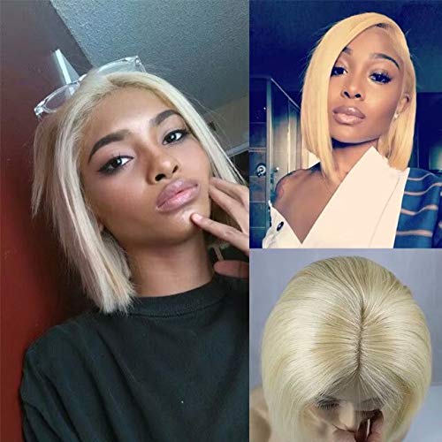 Zhangxiuzhu Hair Short Bob Straight Wig Human Hair #613 Blonde Color 8" Short Brazilian Hair Glueless Full Lace Wigs with Baby Hair Natural Hairline Glueless Front Lace Bob Wig