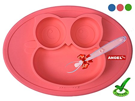 Owl Silicone Placemat – Spill Proof Suction Plate for Kids by Angel Home (pink)