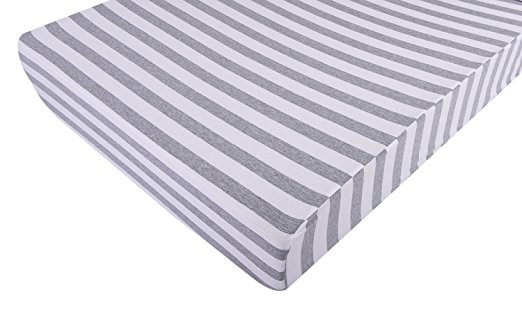 Premium Fitted Pack N Play Playard Sheet, EXTREMELY SOFT & BREATHABLE, Fits Perfectly Any Playard Mattress up to 5", Grey-White Striped