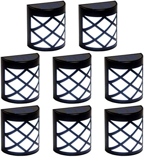 GIGALUMI 8 Pack Solar Fence Lights,6 LED Solar Deck Ligths,Waterproof Automatic Decorative Outdoor Solar Wall Lights for Deck, Patio, Stairs, Yard, Path and Driveway. (Cold White)