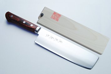 Yoshihiro VG-1 Gold Steel Nakiri Vegetable Chefs Knife 6.5" (165mm) Magnolia Wood Saya Cover