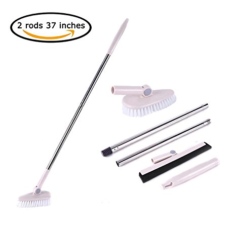 Floor Scrub Brush Removable Adjustable Long Handle -Tile/ Tub / Bathroom / wall / Recesses and Grout Brush Scrubber with Stiff Bristle Sturdy and Durable
