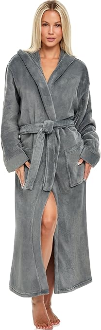 Alexander Del Rossa Women's Soft Plush Fleece Hooded Bathrobe, Full Length Long Warm Lounge Robe with Hood