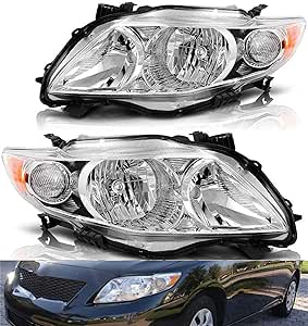 munirater Headlights Assembly Silver Headlamp Replacement for 2009-2010 Corolla Driver and Passenger Side with Amber Corner 8115002670, 8111002670, 8115002680, 8111002680