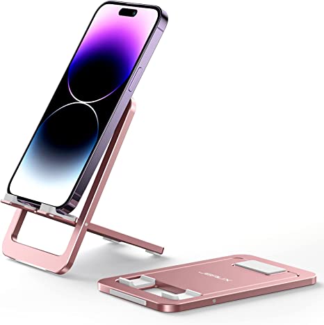 Cell Phone Stand, JSAUX Foldable Aluminum Adjustable Phone Holder for Desk Portable Travel Holder Office Desk Accessories Compatible for iPhone 14 13 12 11 Pro Max X Xr Samsung S22 S21 A53 Switch Pink