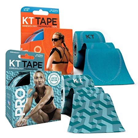 KT Tape PRO Synthetic Elastic Kinesiology 20 Pre-Cut 10-Inch Strips Latex Free, Water Resistance, Pro & Olympic (2-Pack)