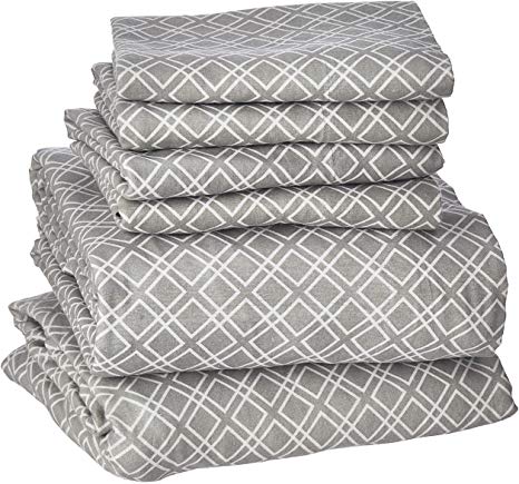 Comfort Spaces Flannel Breathable Warm Deep Pocket Sheets With Pillow Case Bedding, Full, Geo Grey