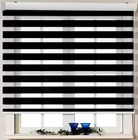 Foiresoft Custom Cut to Size, [Winsharp Basic, Black, W 28 x H 55 inch] Zebra Roller Blinds, Dual Layer Shades, Sheer or Privacy Light Control, Day and Night Window Drapes, 20 to 110 inch Wide