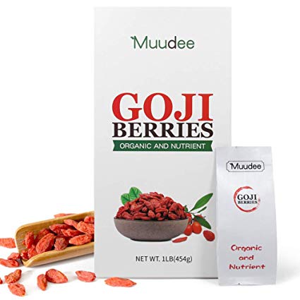 Organic Dried Goji Berries, Muudee Wolfberry, Natural Healthy Vegan Snacks Perfect for Baking, Gift (1LB Pack of 16 Bags)