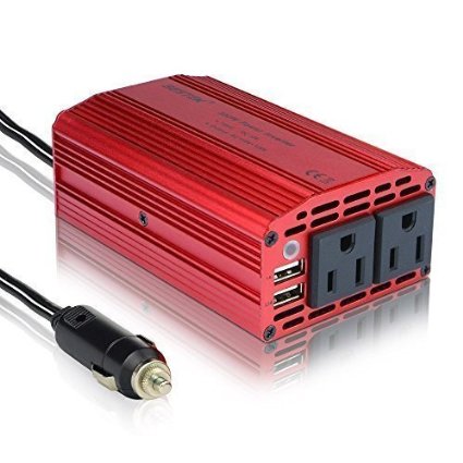 BESTEK 300W Dual 110V AC Outlets Power Inverter with Dual USB Charging Ports for Smartphones and Tablets