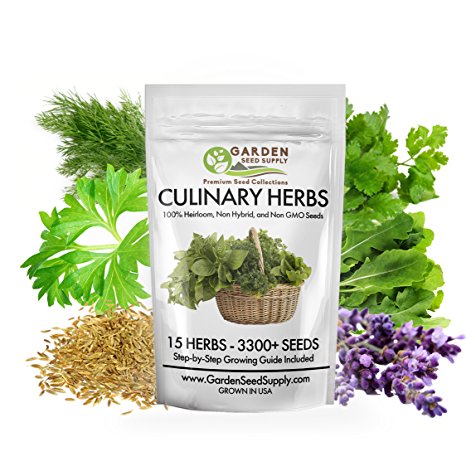 15 Culinary Herbs - Non GMO Heirloom Seeds Organically Grown - Easy to Grow Gardening - Comprehensive Growing Guide - USA Family Farm Certified Seed Company- Portion of Every Purchase to Charity