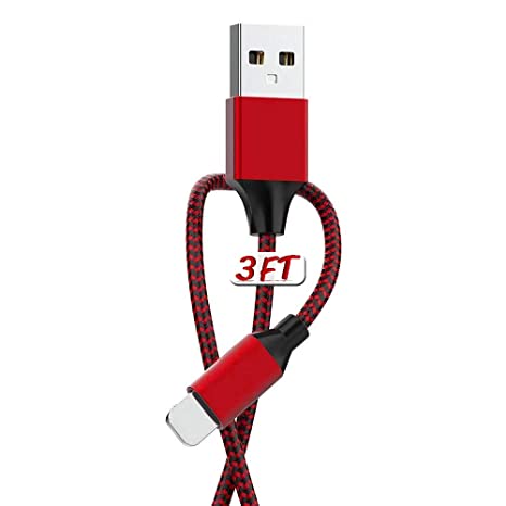 ANTPO iPhone Charger，MFi Certified Lightning Cable,Nylon Braided USB Fast Charging&Syncing Cable Compatible with iPhone 12Pro/11/XS/X/8/7/Plus/6S/6/iPad and More [1Pack 3FT]-Red