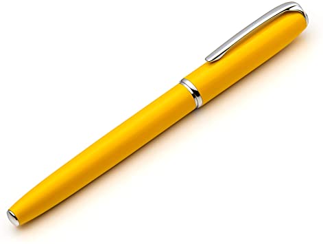 Zenzoi Yellow Fountain Pen Set- High End Fine Nib Jet Pen with German Schmidt Nib   Ink Converter   2x Ink Refill   Hard Case- Great Birthday, Promotion, Anniversary Pen Gift Set for Men and Women