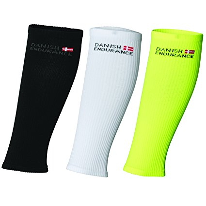 Calf Compression Sleeves by DANISH ENDURANCE // Graduated Compression Sleeves for Men & Women // Boost Performance, Speed Up Recovery, Better Blood Circulation // For Running, Cycling, Triathlon, Fitness, Athletics, Sport, Crossfit, Air travel, Flight, Medical Use, Nurse // Designed in Denmark and produced in the EU // 1 pair