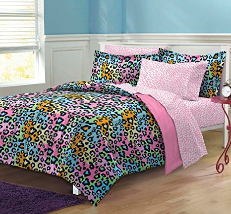My Room Neon Leopard Ultra Soft Microfiber Girls Comforter Set, Multi-Colored, Twin/Twin X-Large