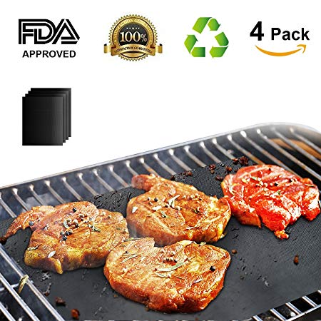 BBQ Grill Mat, Set of 4 TACKLIFE-GBGM1A, Heavy Duty 500 Degree 100% Non-stick BBQ Grill - LFGB-Approved, PFOA Free, Reusable, Durable - Works on Gas, Charcoal, Oven and Electric Grills and More -16 x 13 Inch