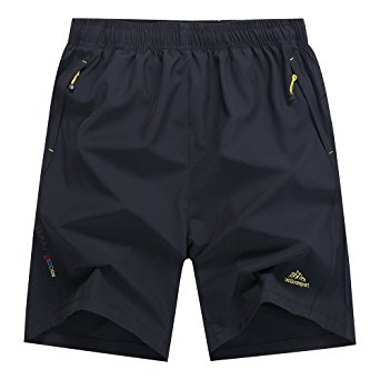 Spvoltereta Men's 7,15 Inch Lightweight Quick Dry Sports Shorts with Zip Pockets