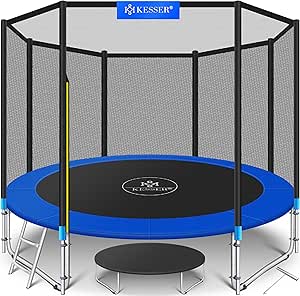 KESSER® Trampolin Ø 244/305/366/427 cm | TÜV SÜD GS Zertifiziert | Komplettset mit Sicherheitsnetz Regenabdeckung, Leiter, Randabdeckung & Zubehör | Kindertrampolin Gartentrampolin bis 150 kg