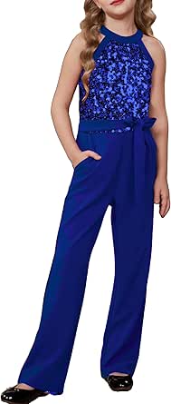 GRACE KARIN Girls Sequin Jumpsuit Tween Trendy Party Halter Shinny Kids Dance Formal Romper Bodysuit 6-12