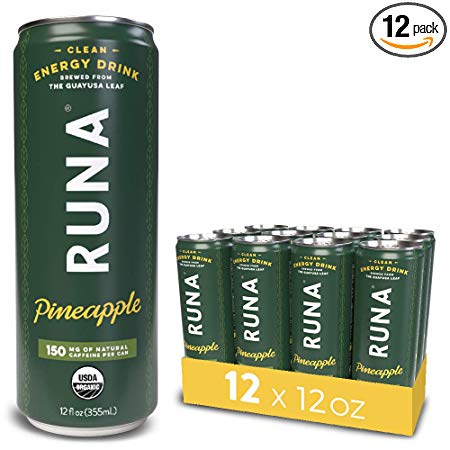 RUNA Organic Clean Energy Drink from the Guayusa Leaf, Pineapple, Naturally Sweetened, 12 Ounce (Pack of 12)