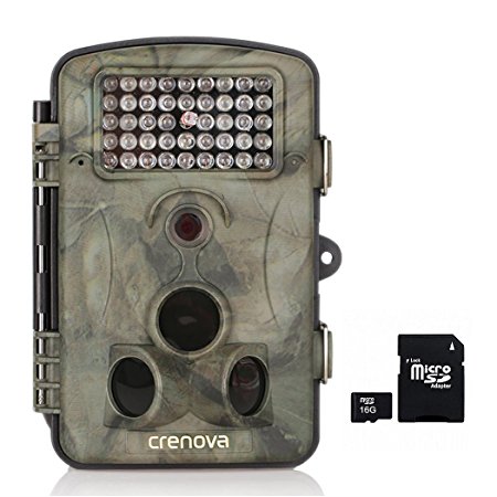 Crenova® 2.4" LCD Display 12 Megapixel 1080P HD 120° Wide Angle Infrared Night Vision Waterproof Hunting Trail Game Camera with 42 Pcs Low Glow IR LEDs Digital Surveillance Camera (12MP 42IP WITH 16GB CARD)