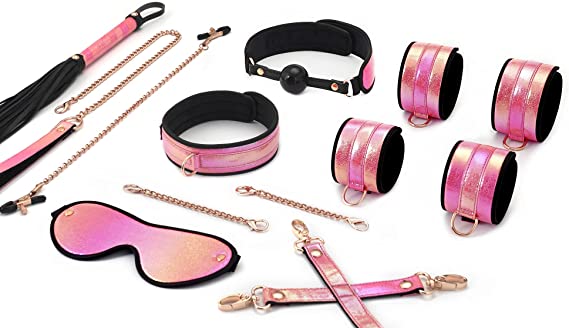 BDSM Bed Restraints 8Pcs for Bondage Romance Sex,Liebe Seele Furry Leather Sex Bondage Kits with Kinky Handcuffs Ankle Cuff Nipple Clamps for Women,Men and Couples