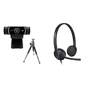 Logitech C922 Pro Stream Webcam, Full HD 1080p Streaming with Tripod (Black)   H340 USB, Noise-Cancelling Microphone, Digital Stereo Sound for Home Office, Remote Learning