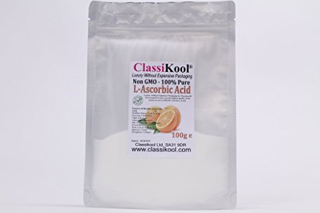 Classikool EDIBLE L Ascorbic Acid Highest Grade 100% NON GMO Vitamin C Pharma Grade Pure Powder - 6 Sizes to Choose From [FREE UK Post*] (100g)