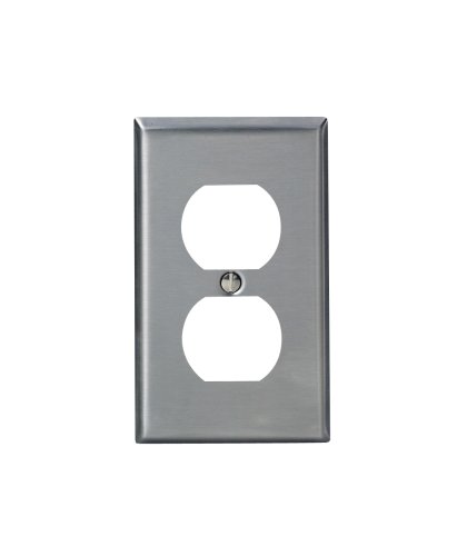 Leviton 84003-40 1-Gang Duplex Device Receptacle Wallplate, Standard Size, Device Mount, Stainless Steel