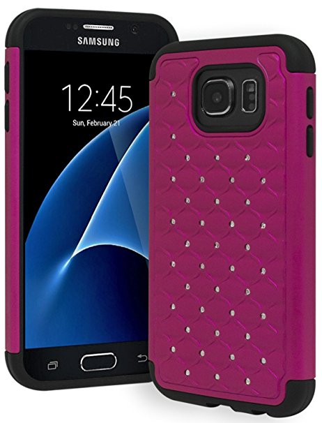 Galaxy S7 Case, Bastex Heavy Duty Slim Fit Hybrid Rubber Silicone Cover with Bling Rhinestone Premium Dual Shock Phone Case for Samsung Galaxy S7 (Hot Pink)