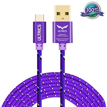 Micro USB Cable ULTRICS® Nylon Braided Charger Cable 10ft / 3M Tangle Free Sync Charge USB Android Charger Lead for Samsung Galaxy, Sony, Nokia, Microsoft, HTC, Motorola, Kindle, Nexus, Huawei, LG, Xiaomi, OPPO - Lifetime Warranty, Money back Guarantee - Purple