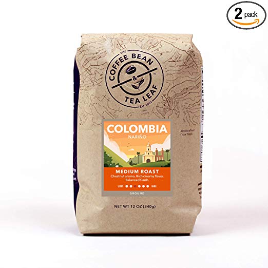 TheCoffee Bean & Tea Leaf, Hand-Roasted, Medium Roast, Colombia Ground Coffee, 12-Ounce Bags (Pack of 2)