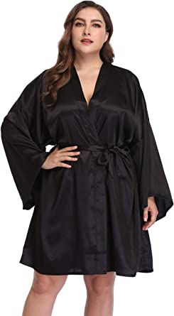 Women's Plus Size Satin Robes Short Silky Bathrobes Bridesmaid Party Dressing Gown