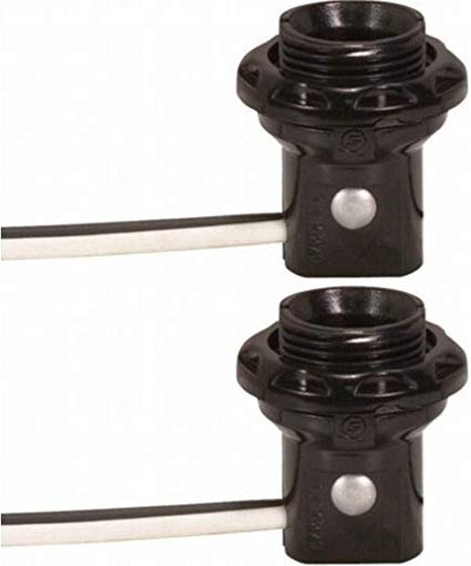 Satco 90-1556 Phenolic Threaded Candelabra Sockets with Shoulder and Leads/Rings (Pack of 2), 8'' AWM B/W Leads 105°C, 75 Watts, 125 Voltage, 1-1/4'' Height, 3/4'' Diameter