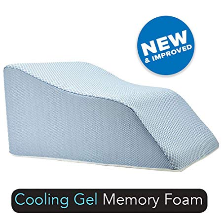 Lounge Doctor Elevating Leg Rest Pillow Wedge w Cooling Gel Memory Foam and Light Blue Cover Small-Foot Pillow-Leg Support-Leg Swelling-Vein-Lymphedema-Restless Legs-Pregnancy
