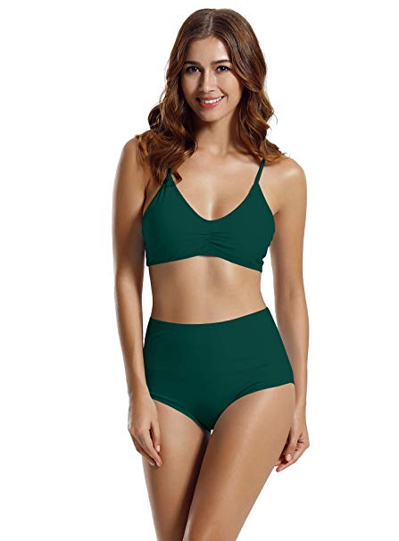 zeraca Women's Strap Side Bottom Halter Racerback Bikini Bathing Suits (FBA)