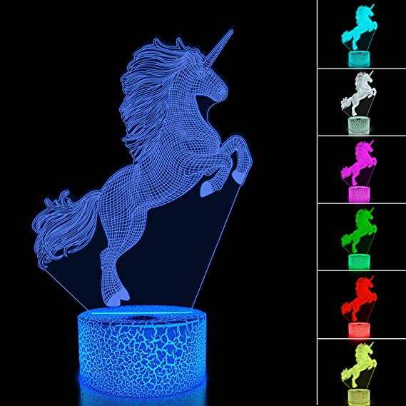 FULLOSUN Unicorn Night Light for Kids,3D Illusion Lamp wtih Remote Control 16 Colors Changing Dim Function, Cool Lamp for Room/Home Decor Birthday Xmas Gift for Boys & Girls