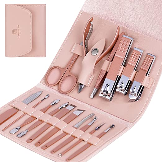 Manicure Set Glamour Gaze Manicure Pedicure Kit Nail Clippers 16 in 1 Professional Stainless Steel Cuticle trimmer Grooming Kit for Men Women with Storage Travel Case