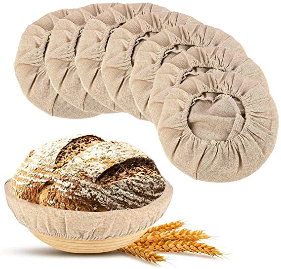 MUMUSAN 7 Packs 9 Inch Round Bread Banneton Proofing Basket Cloth Liner Natural Rattan Baking Dough Basket Cover Sourdough Banneton Proofing Cloth