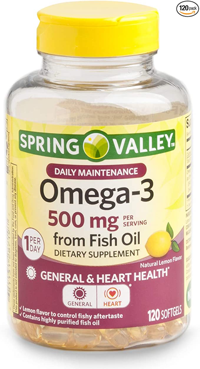 Spring Valley Omega-3 500 mg from Fish Oil, Heart Health, Lemon,120 Softgels
